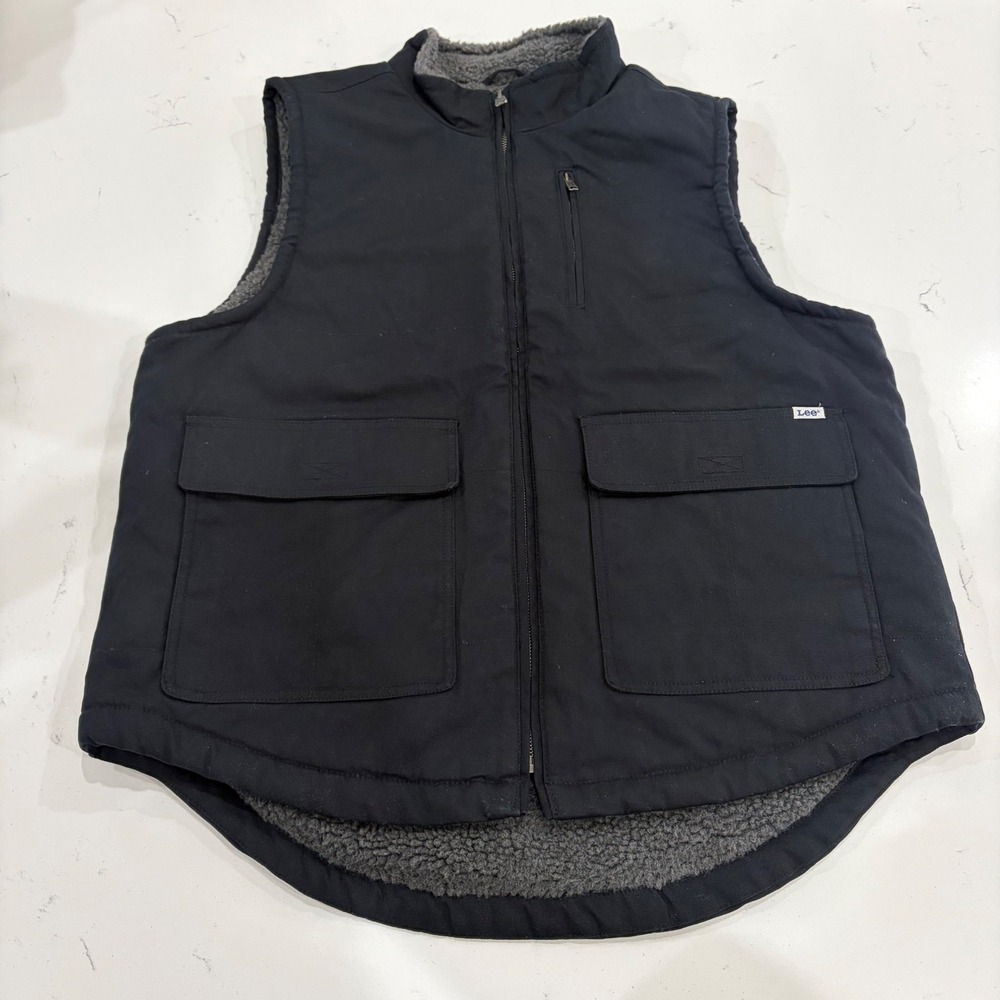 Lee Workwear Mens Black Canvas Sherpa Lined Utility Vest LM33VT687 Size L VTG